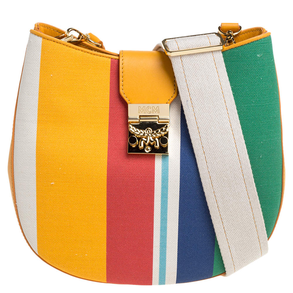 MCM Multicolor Stripe Canvas and Leather Crossbody Bag