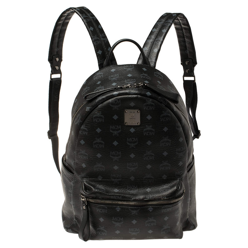 MCM Black Visetos Coated Canvas Stark Backpack