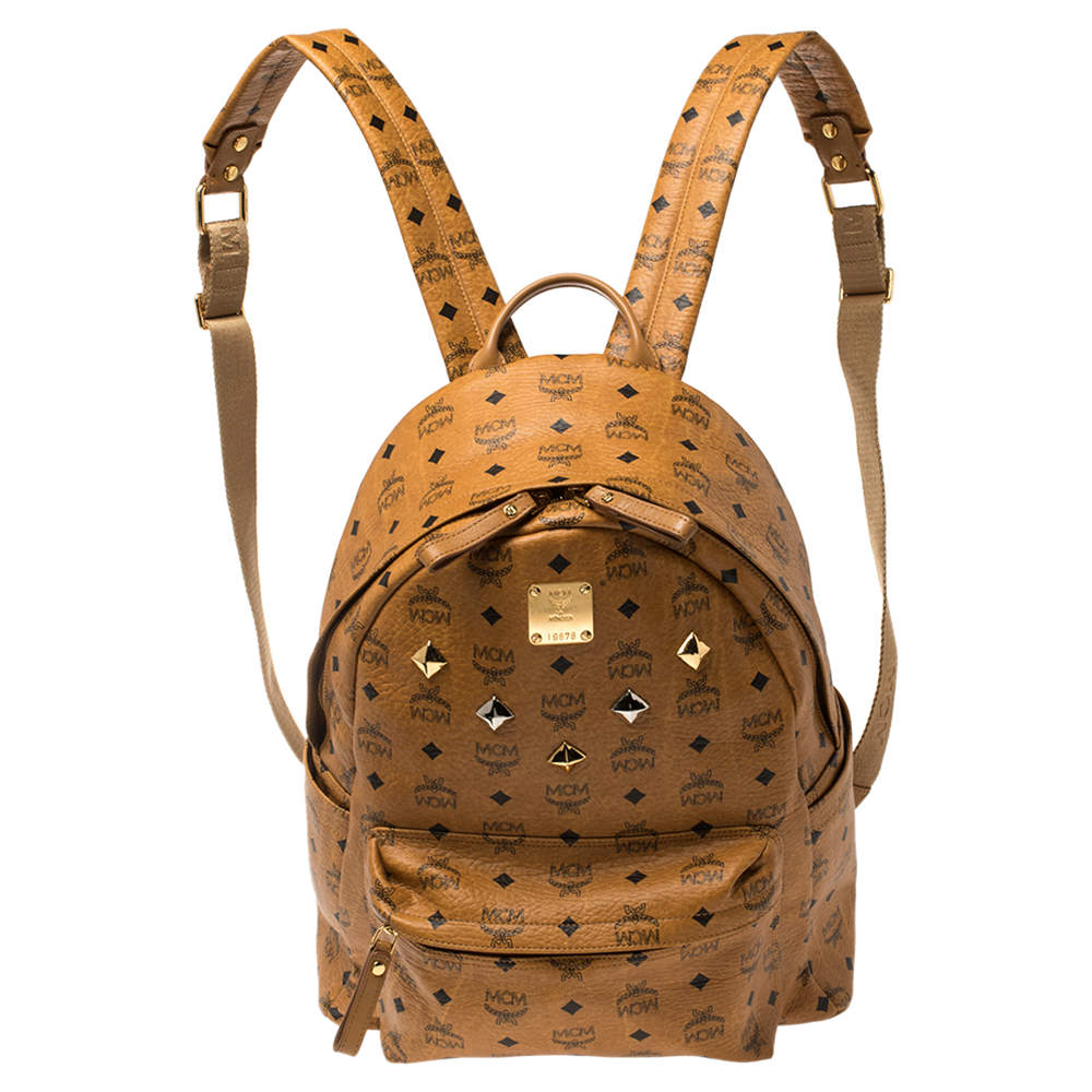 Pre Owned MCM Cognac Visetos Coated Canvas Stark Studded Backpack