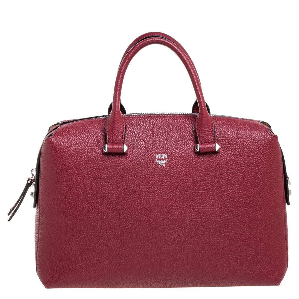 Pre Owned MCM Red Leather Boston Bag