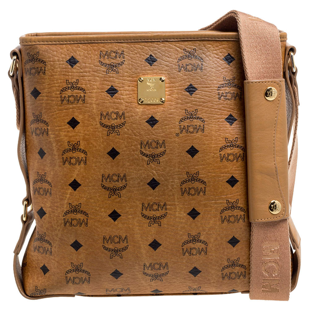 MCM Cognac Visetos Canvas Messenger Bag