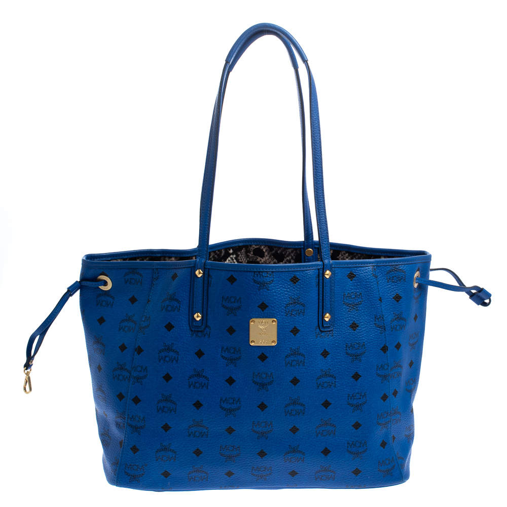 MCM Blue Visetos Leather Project Reversible Shopper Tote MCM | The ...