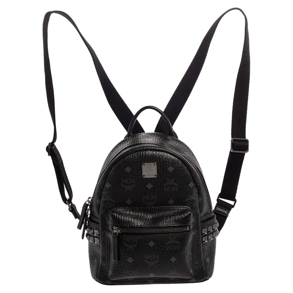 MCM Black Visetos Coated Canvas Mini Stark Backpack