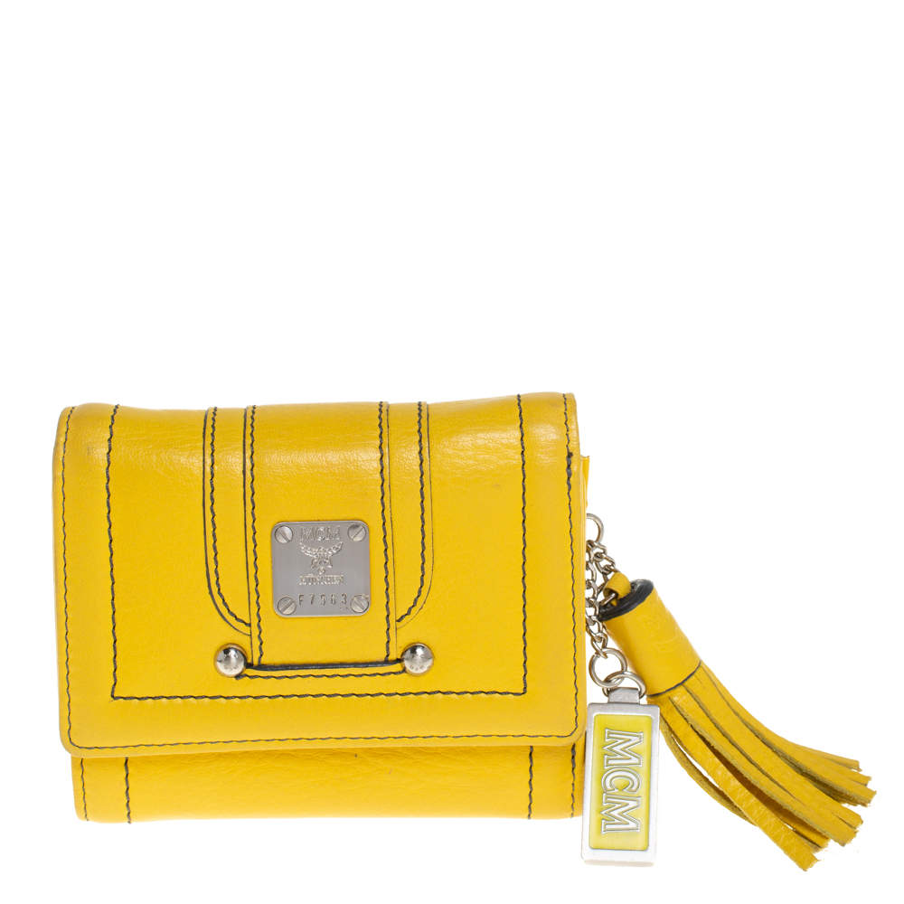 MCM Yellow Leather Tassel Compact Wallet