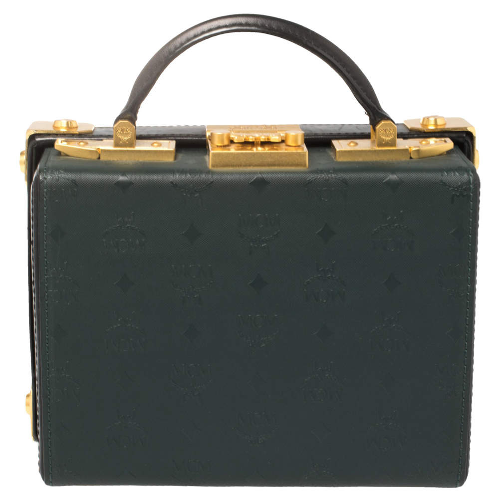 Pre Owned MCM Dark Green/Black Visetos Coated Canvas and Leather Berlin Series Box Bag