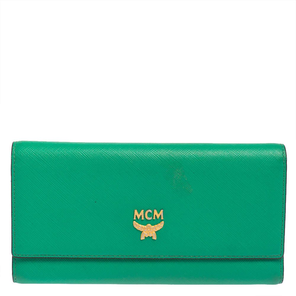 Pre Owned MCM Green Leather Milla Long Trifold Wallet