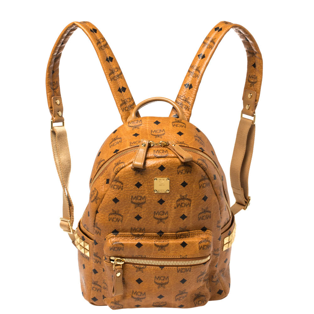 Pre Owned MCM Cognac Visetos Coated Canvas Small Studs Stark Backpack