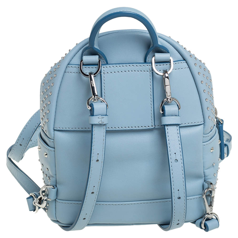 MCM Sky Blue Studded Leather Mini Stark Bebe Boo Backpack MCM