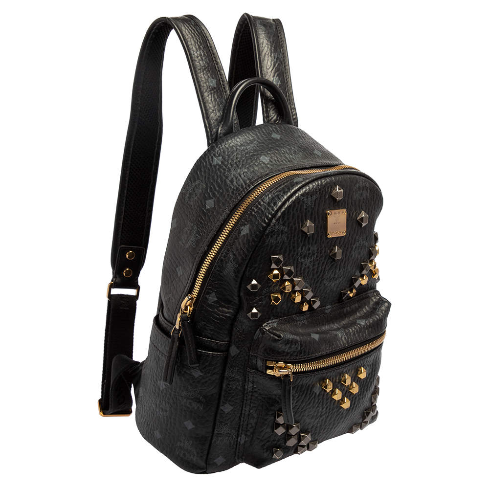 tas backpack MCM Studded Small Stark Backpack in Black/Tan