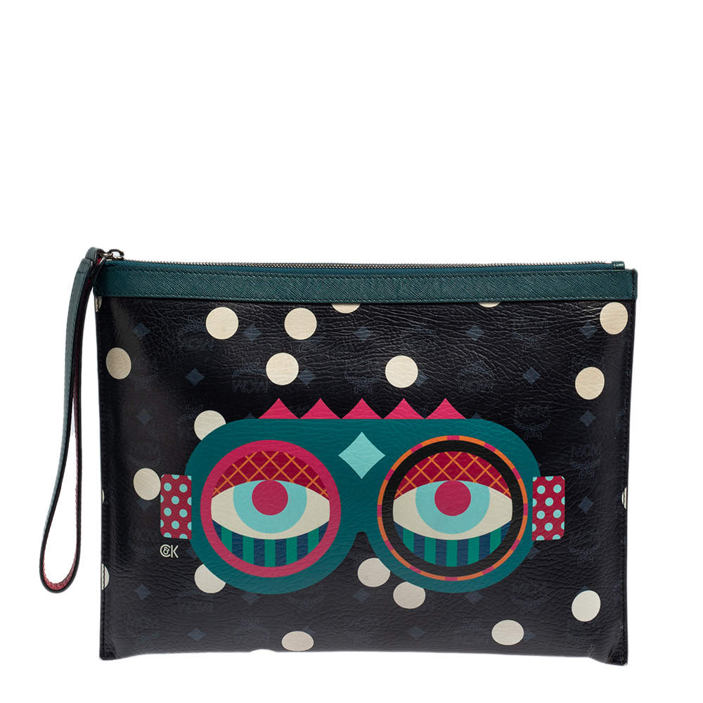 MCM Black/White Polka Dot Leather Craig and Karl Clutch