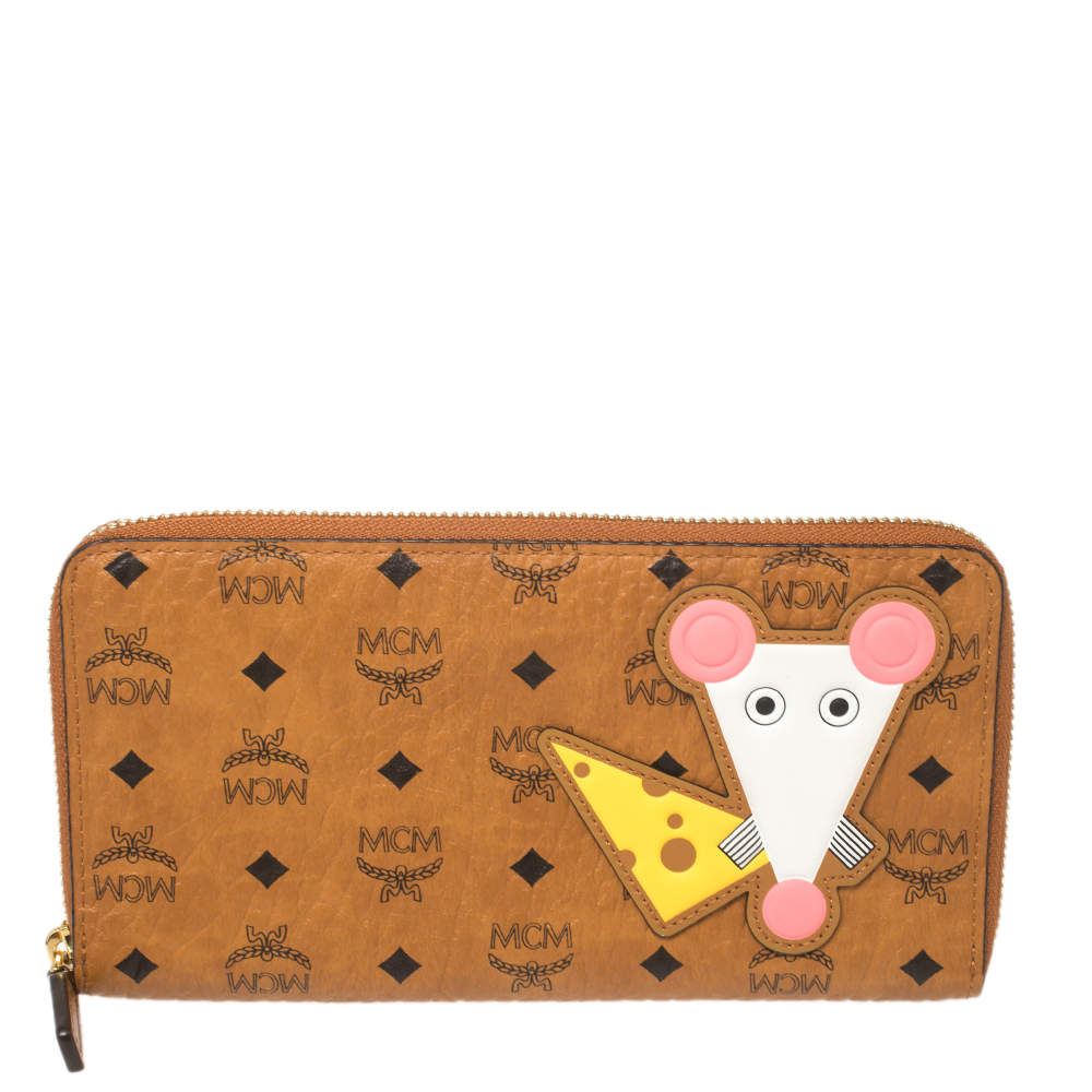 Pre Owned MCM Cognac Visetos Coated Canvas New Year Zip Continental Wallet 