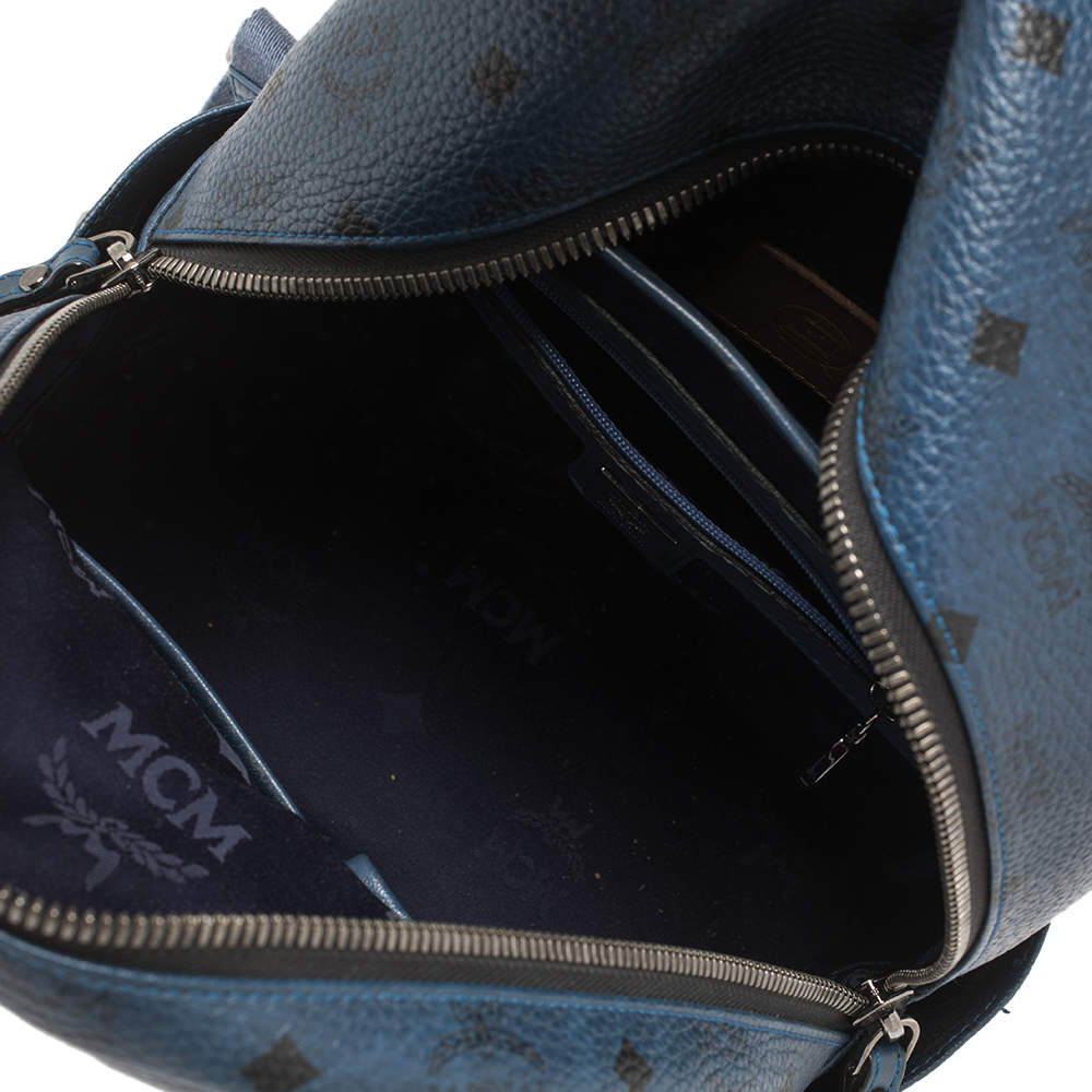 MCM Hobo Bag Klara Large Monogrammed Luft Blue Leather Tote