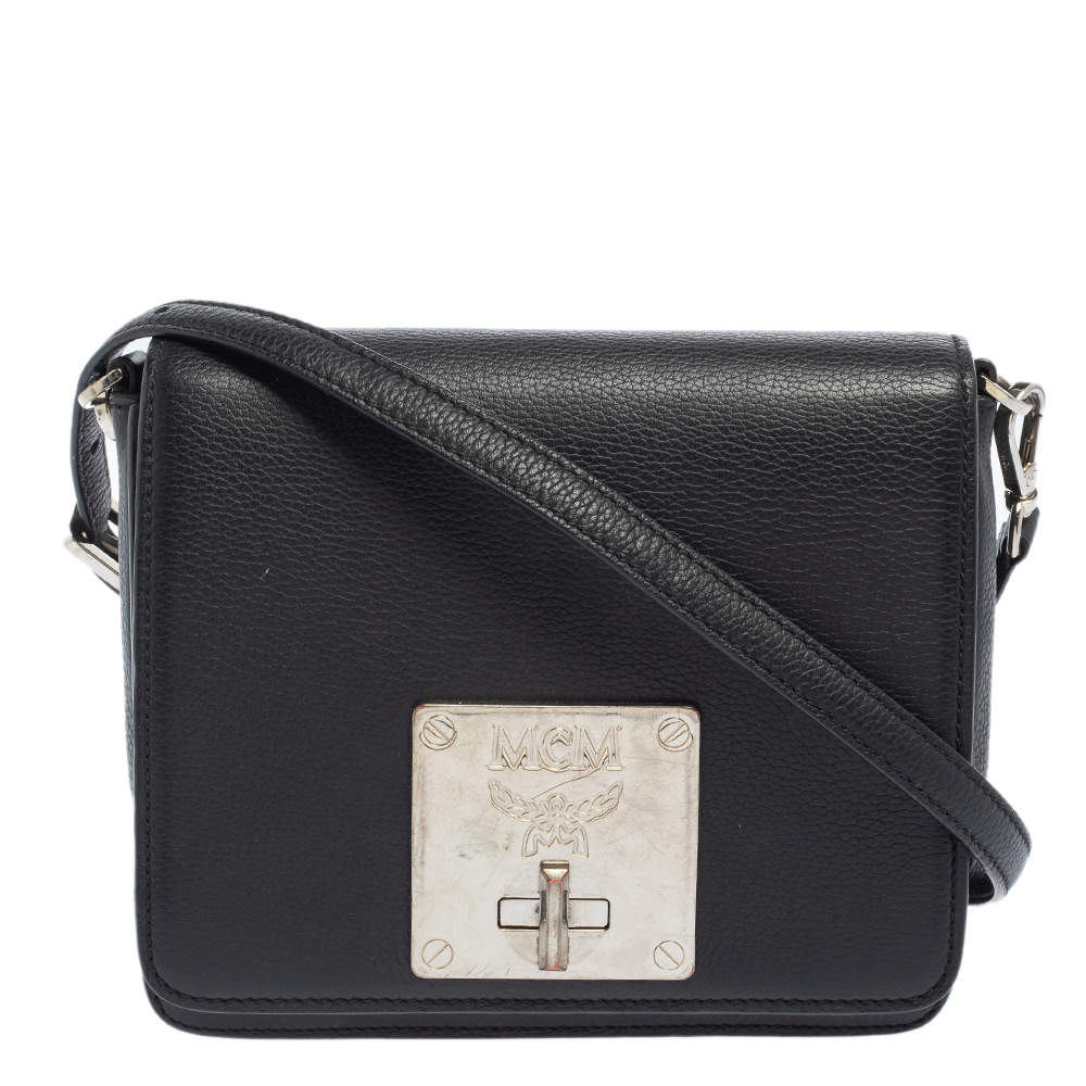 Pre Owned MCM Black Leather Mona Crossbody Bag
