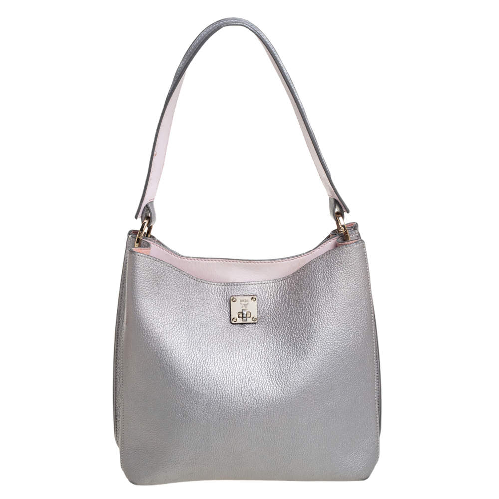 MCM Metallic Grey Leather Milla Hobo 