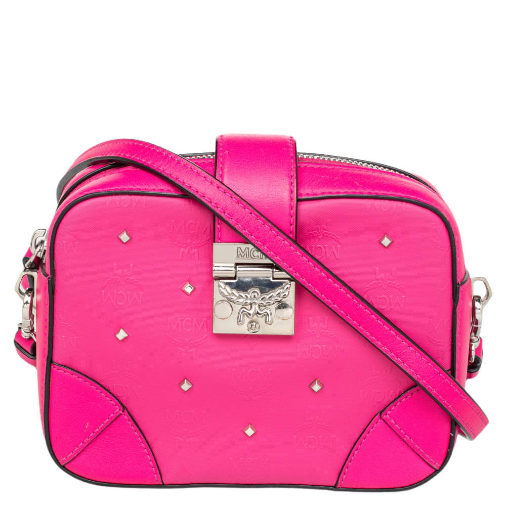 Pre Owned MCM Pink Leather Embellished Camera Bag