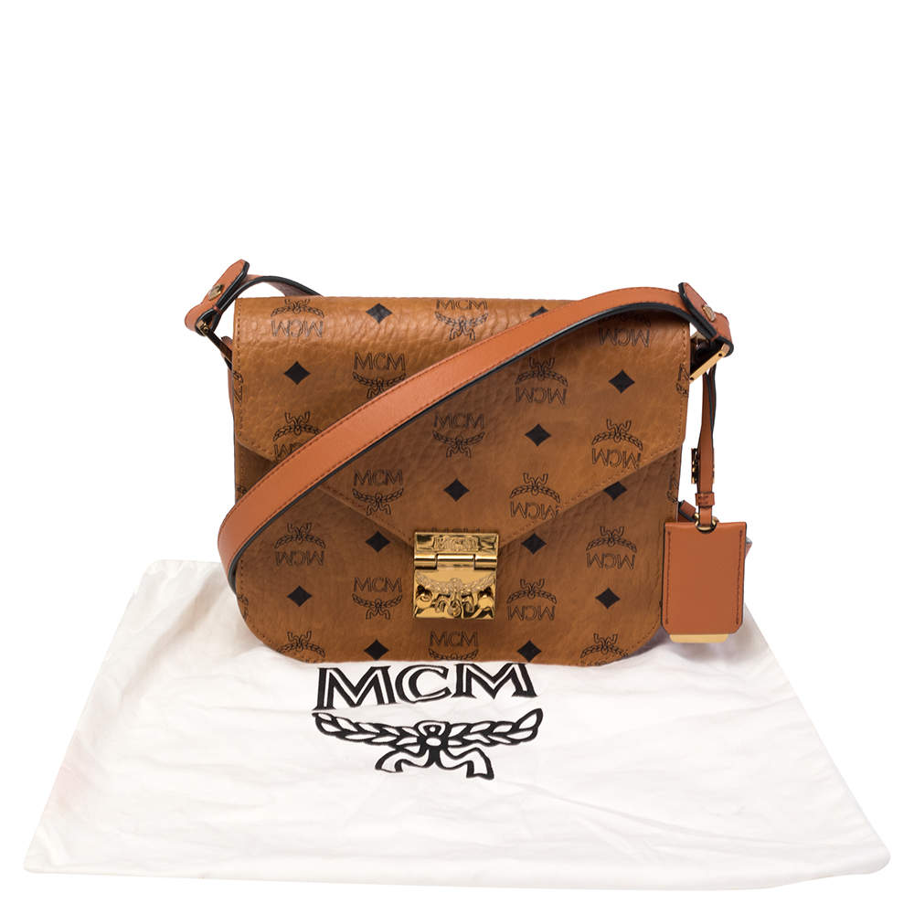 MCM Patricia Flap Lock Crossbody Mini Visetos Cognac in Coated  Canvas/Leather with Gold-tone - US