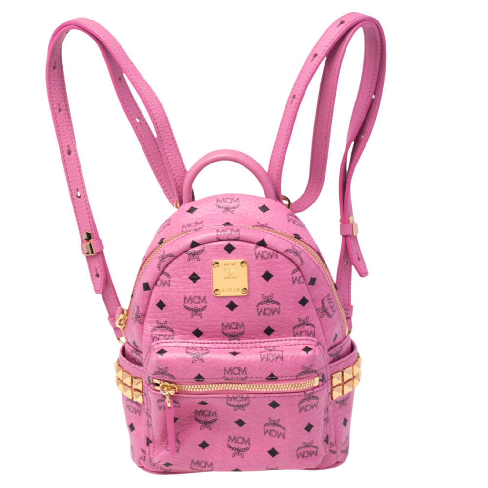Pre Owned MCM Pink Visetos Coated Canvas and Leather Mini Stark Bebe Boo Backpack