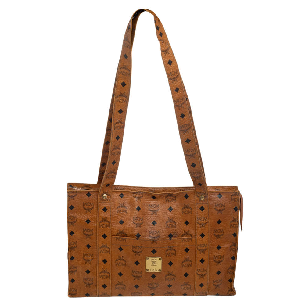 MCM Cognac Visetos Coated Canvas Heritage Top Zip Tote