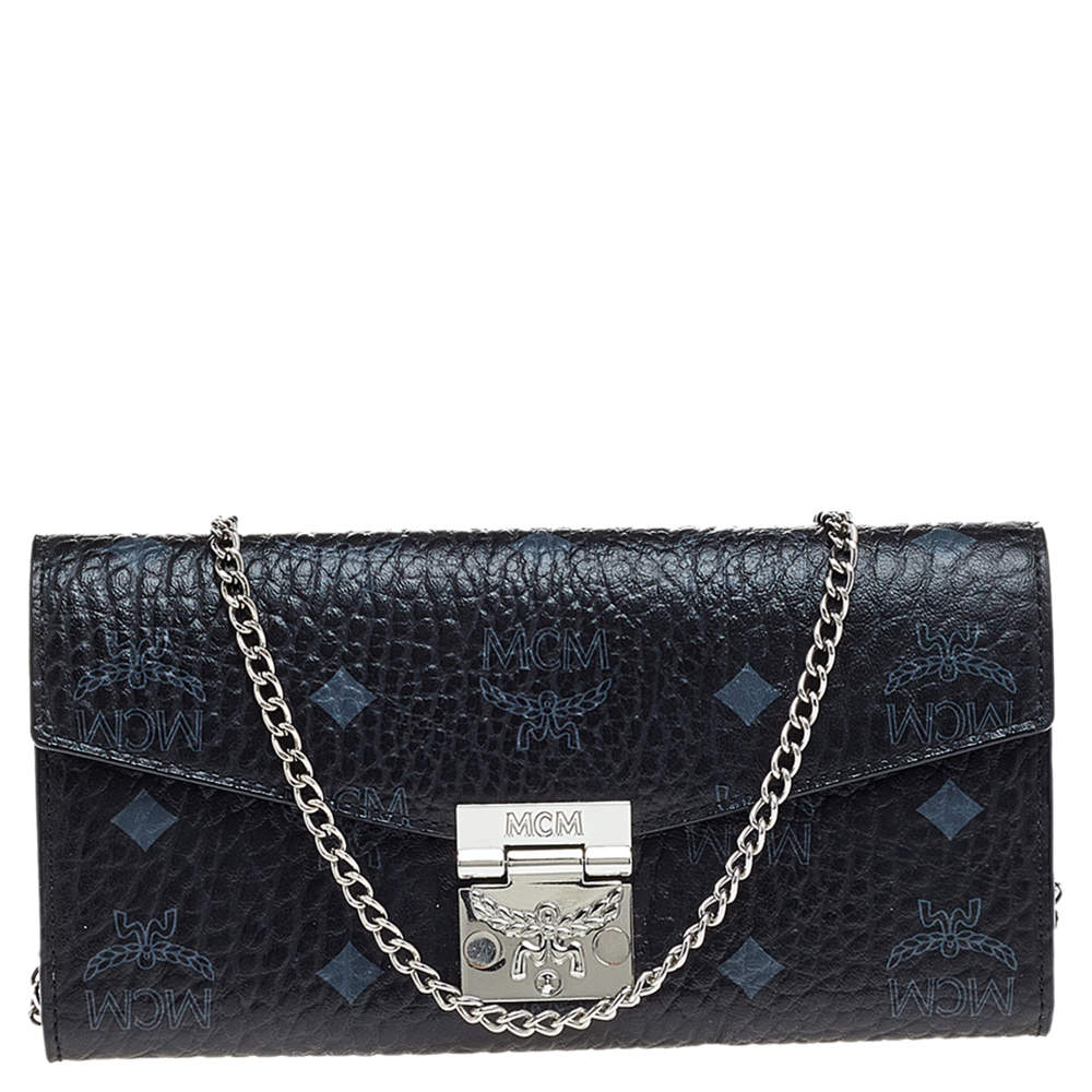 Pre Owned MCM Black Leather Wallet On Chain