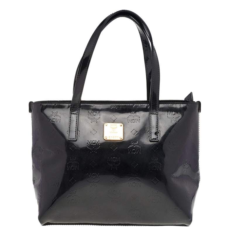 Pre Owned MCM Black Patent Leather Embossed Tote