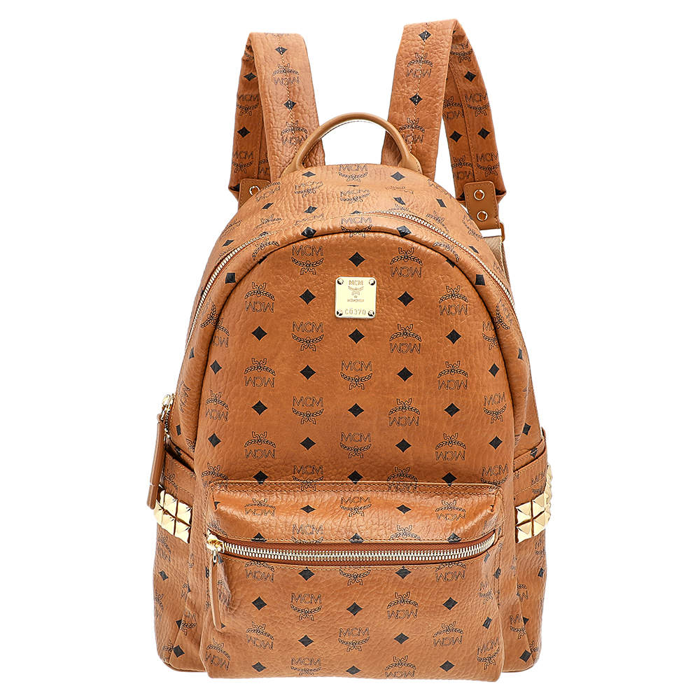 MCM Tan Coated Canvas And Leather Studded Stark Backpack