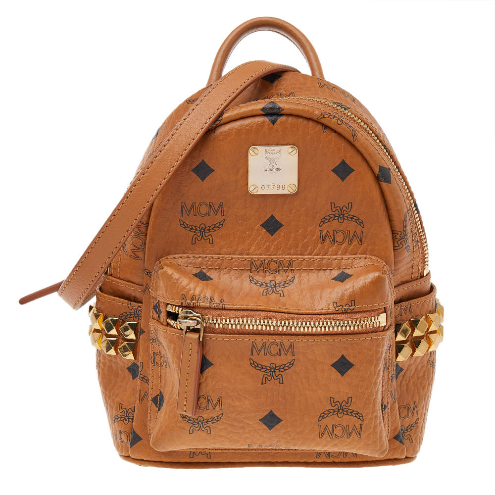 Pre Owned MCM Tan Visetos Coated Canvas And Leather X-Mini Bebe Boo Backpack