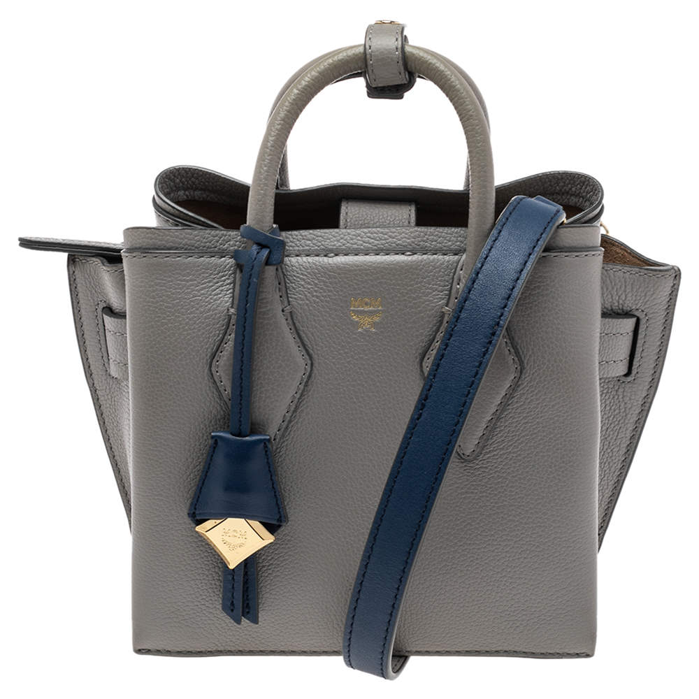Pre Owned MCM Blue/Grey Leather Mini Milla Tote