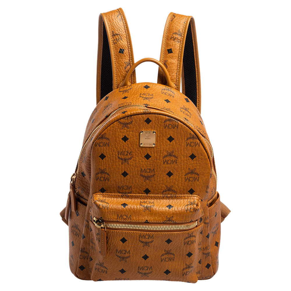  MCM Cognac Visetos Coated Canvas Stark Studs Backpack 