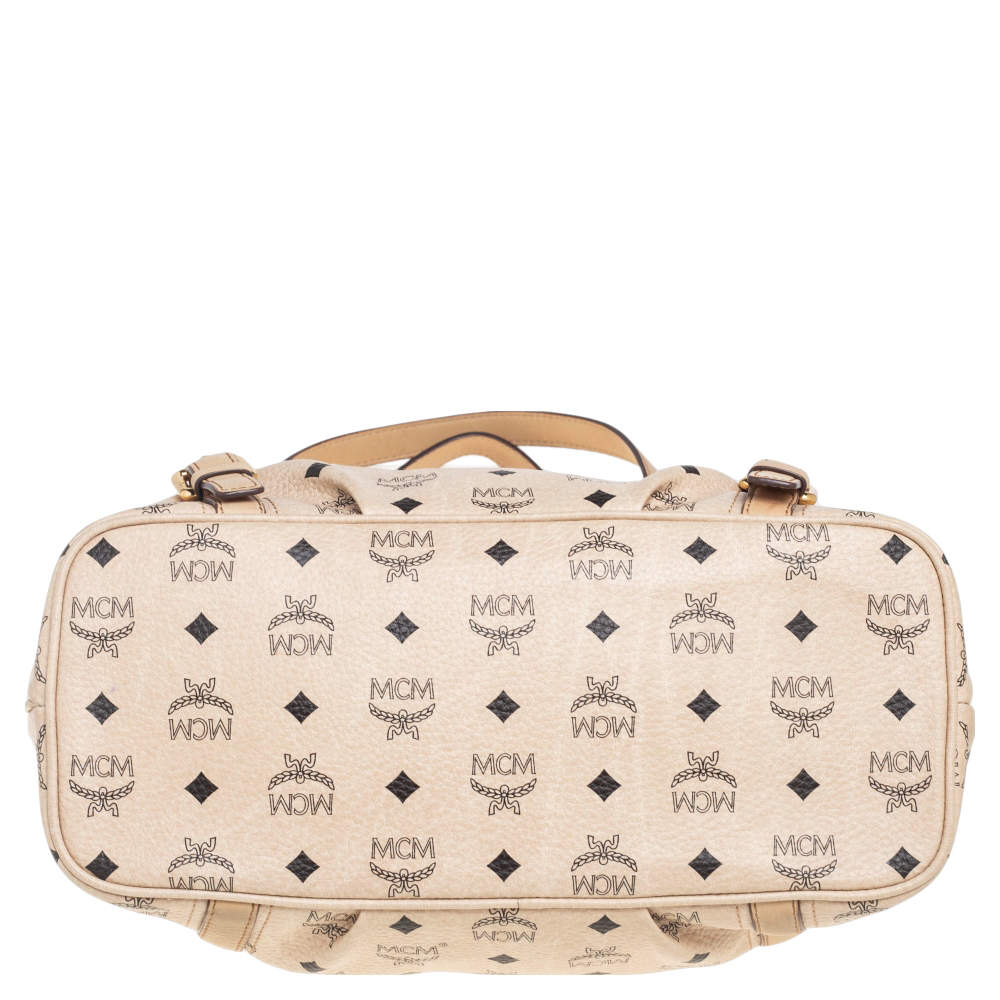 MCM White/Navy Blue Visetos Coated Canvas and Leather Boston Bag MCM | The  Luxury Closet