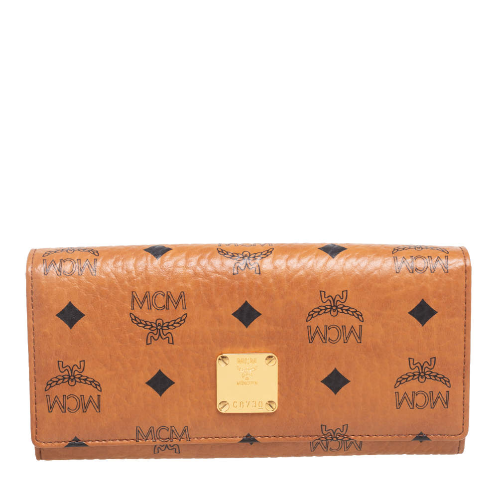 Pre Owned MCM Cognac Visetos Coated Canvas Heritage Flap Continental Wallet