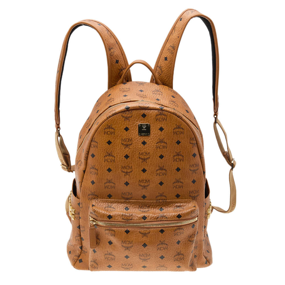 MCM Cognac Visetos Coated Canvas Large Stark Backpack