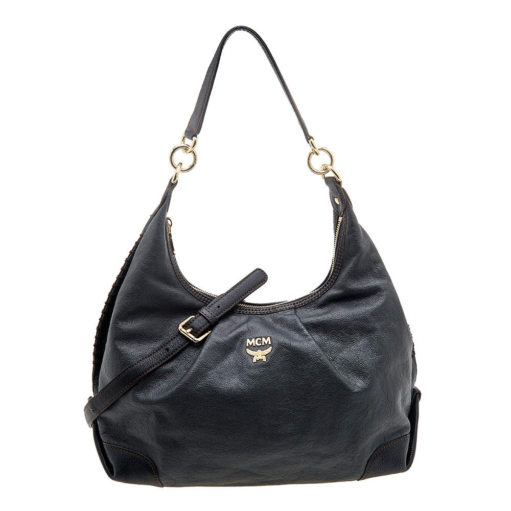 Pre Owned MCM Dark Grey/Black Leather Hobo
