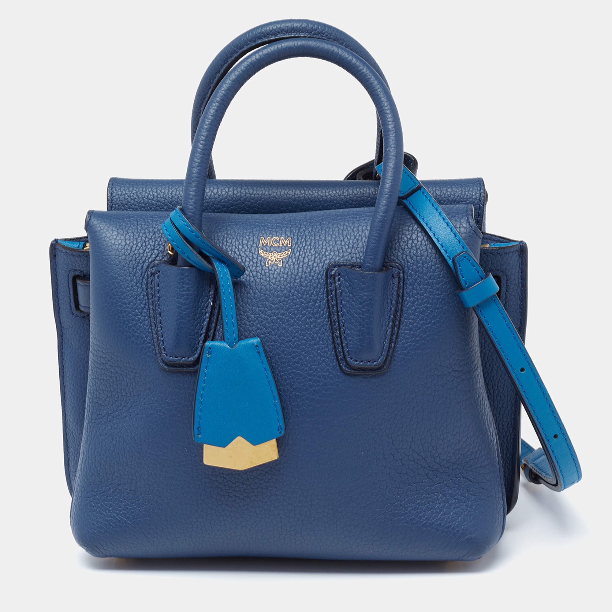 Pre Owned MCM Two Tone Blue Leather Mini Milla Tote