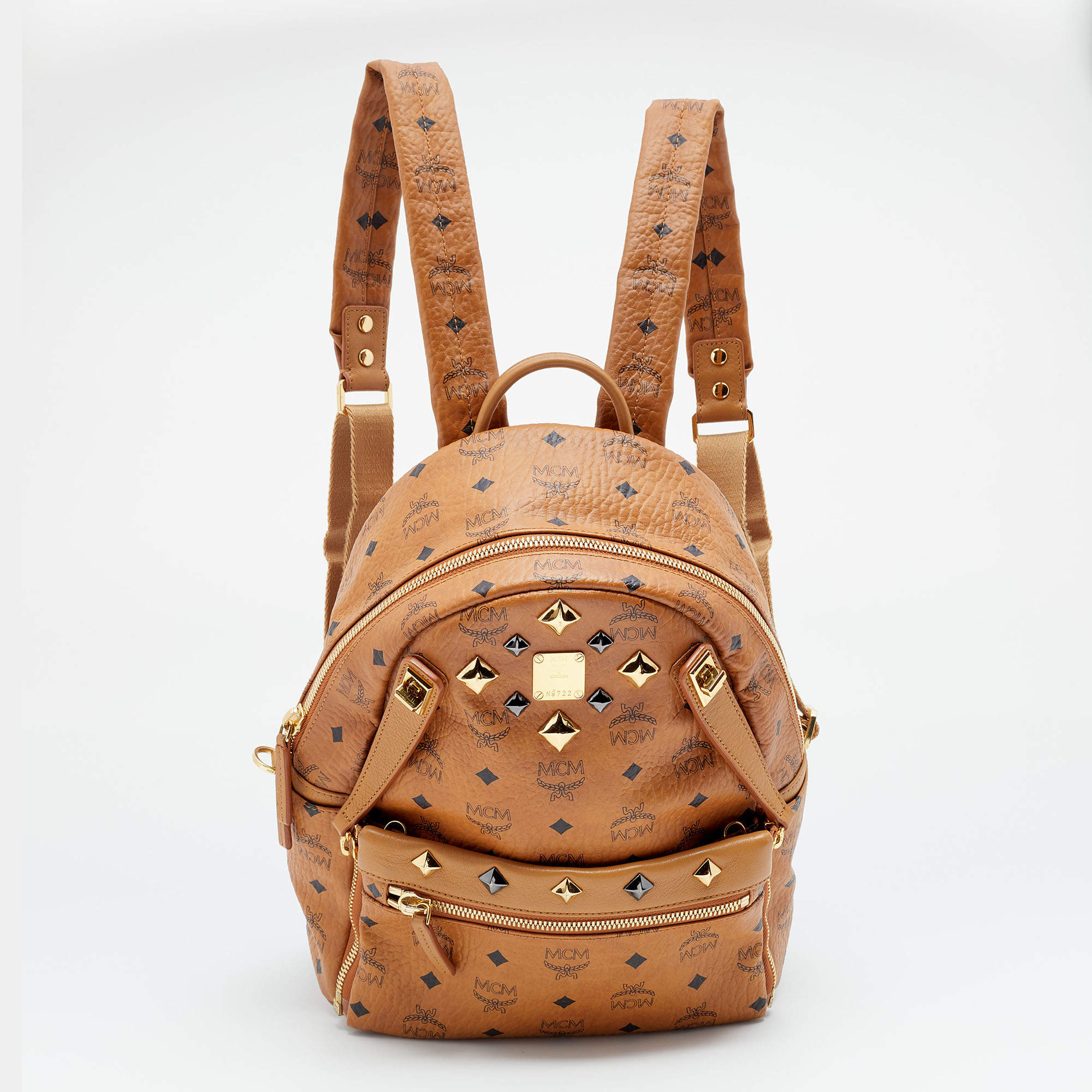 MCM Cognac Visetos Coated Canvas Mini Studs Stark Backpack