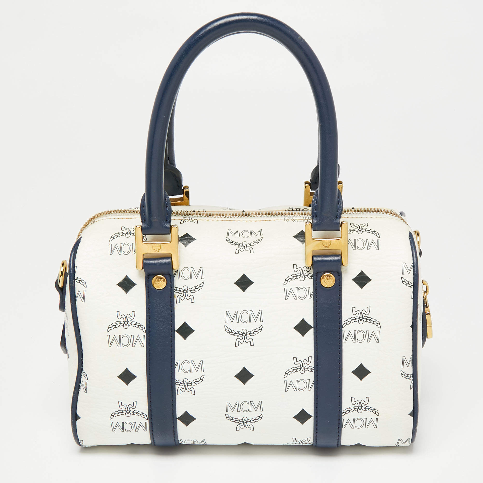MCM White/Blue Visetos Princess Lion Coated Canvas and Leather
