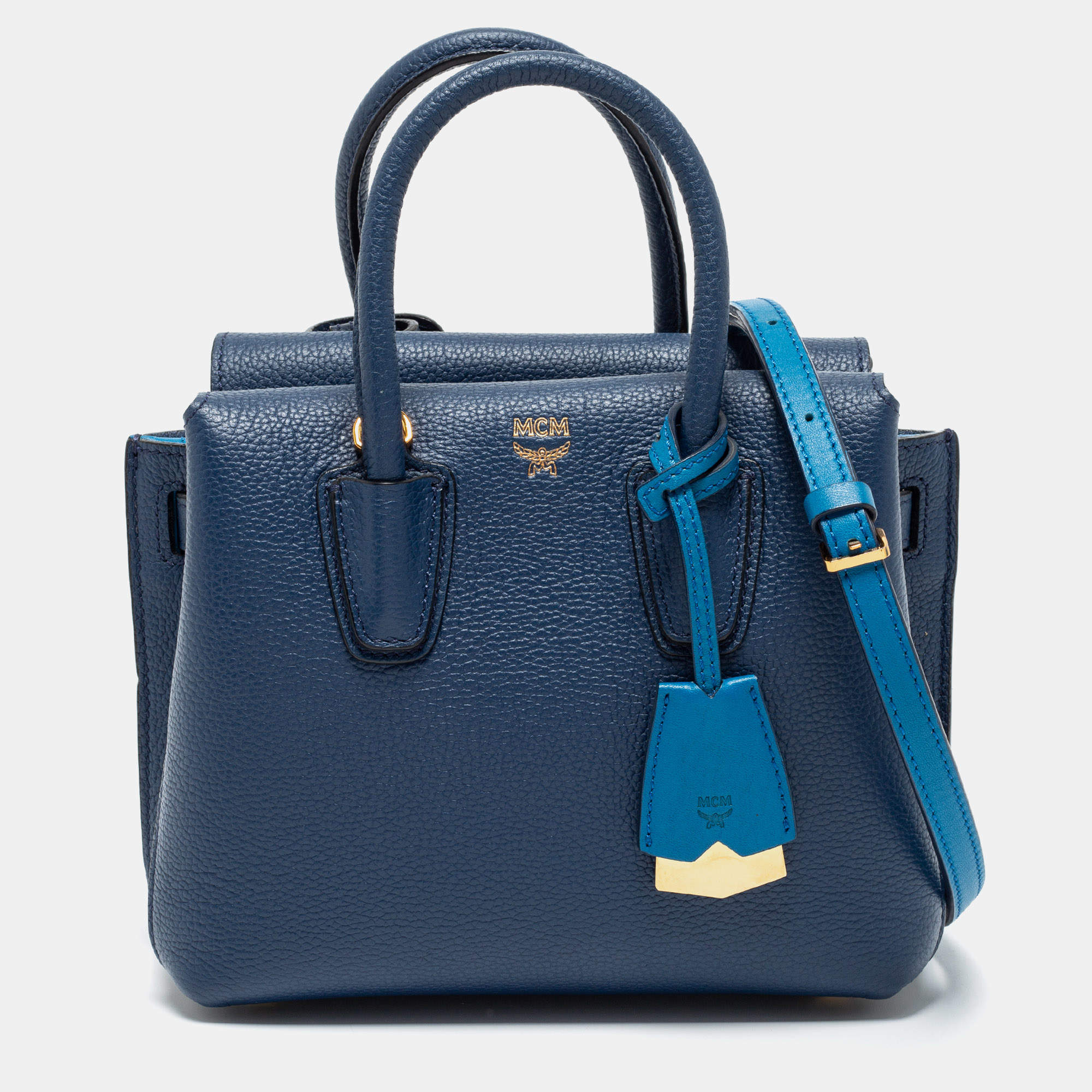 Pre Owned MCM Blue Leather Mini Milla Park Avenue Tote