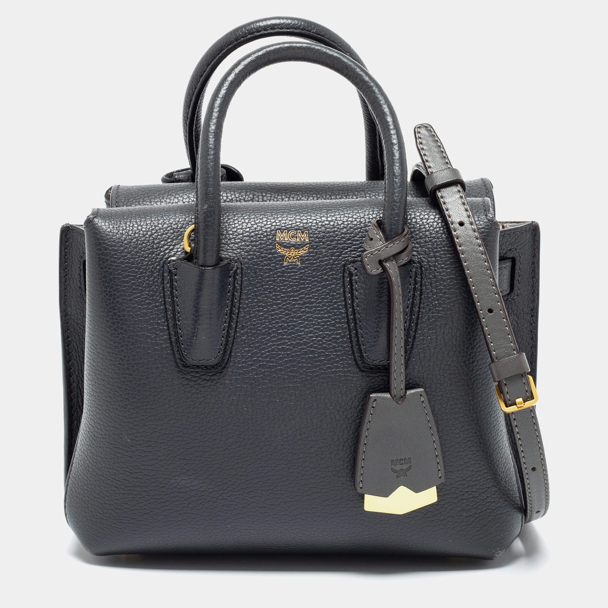 Pre Owned MCM Grey Leather Mini Milla Park Avenue Tote
