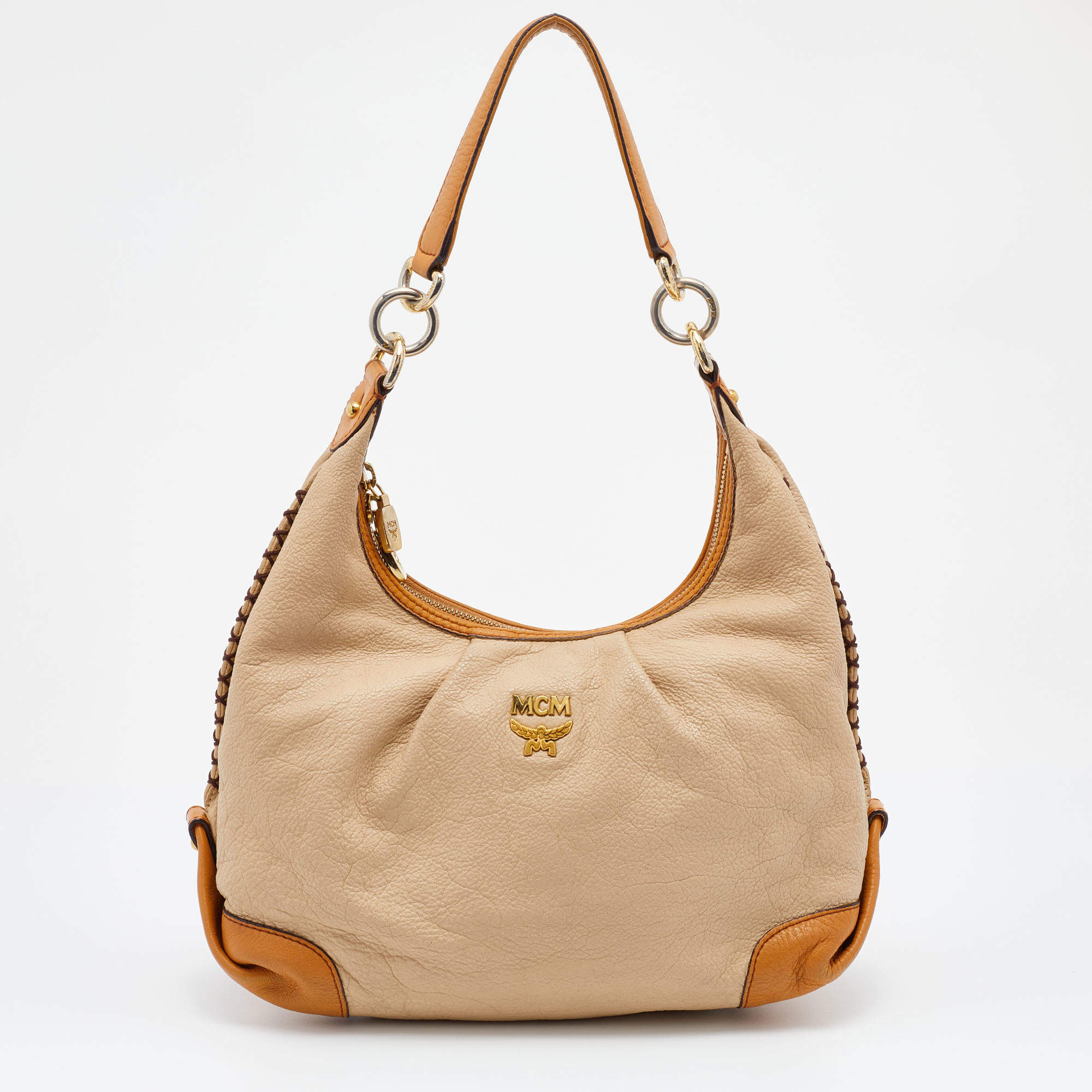 Pre Owned MCM Beige/Brown Grained Leather Hobo