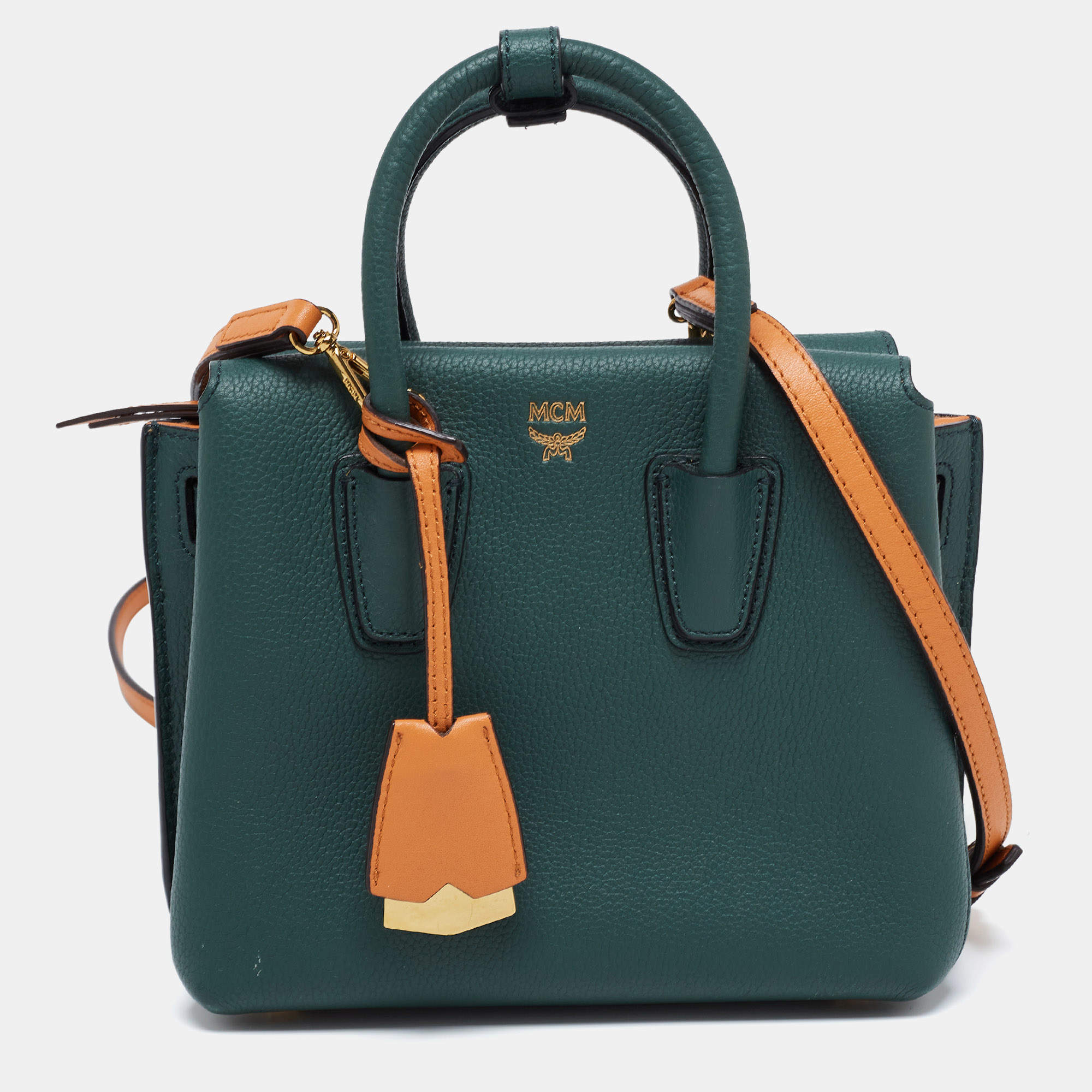 Pre Owned MCM Green Leather Mini Milla Park Avenue Tote