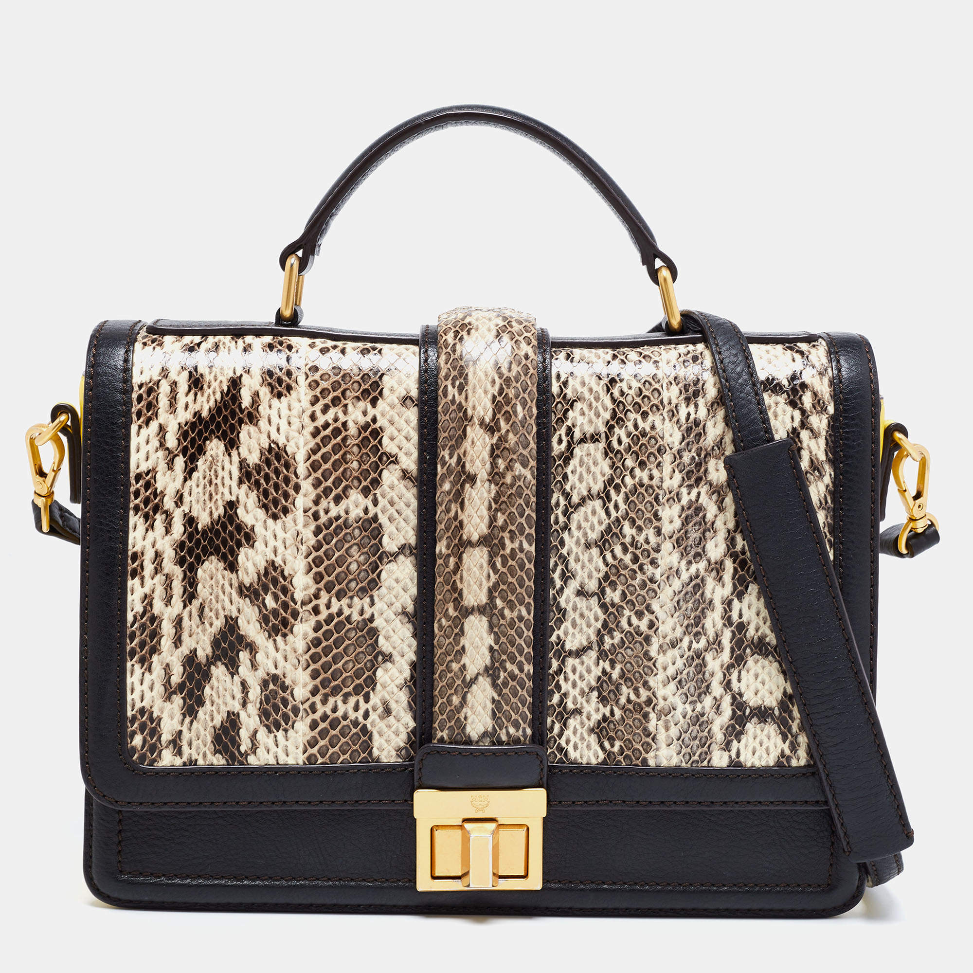 Pre Owned MCM Multicolor Snakeskin And Leather Little Veronica Top Handle Bag