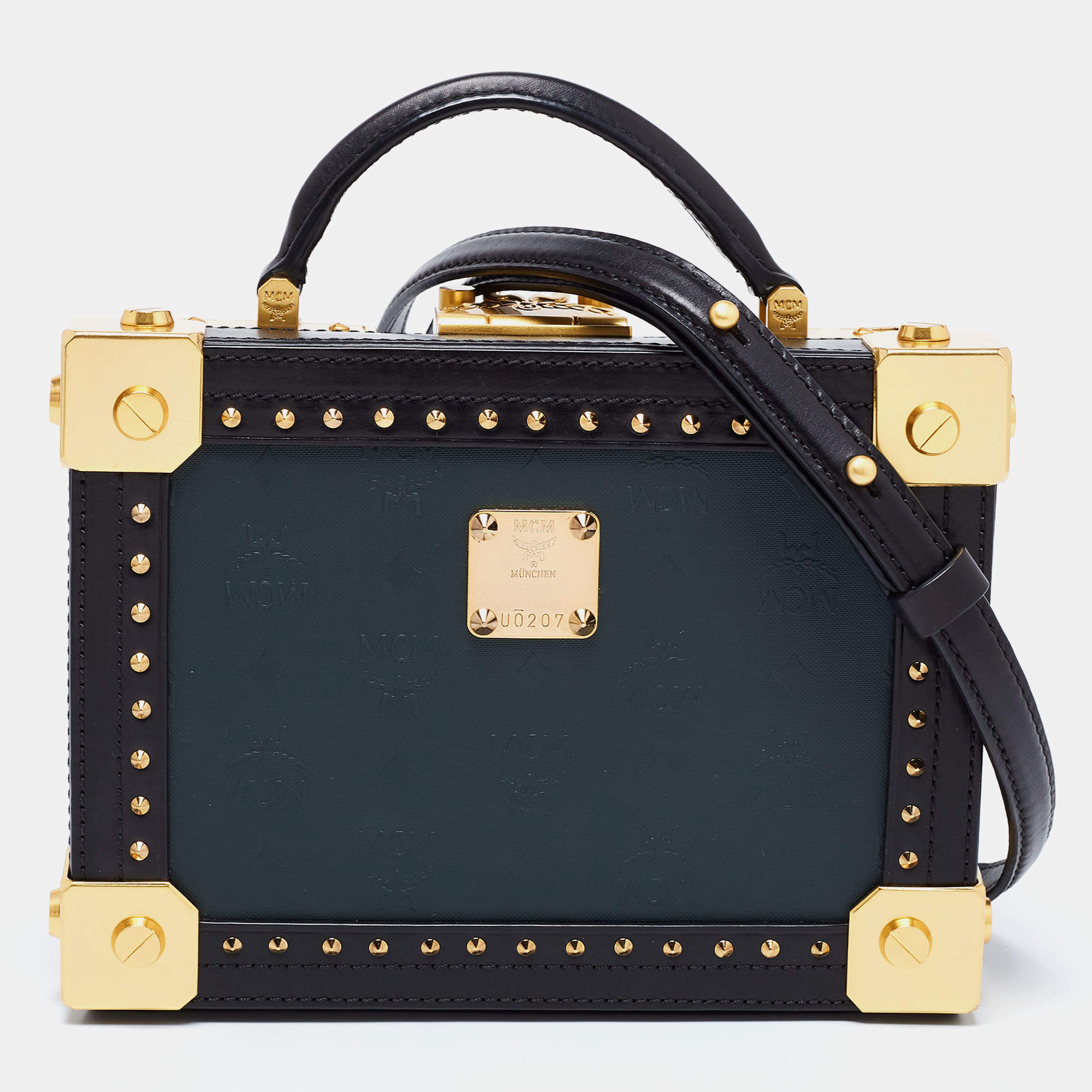 MCM Black Visetos Coated Canvas and Leather Berlin Box Bag
