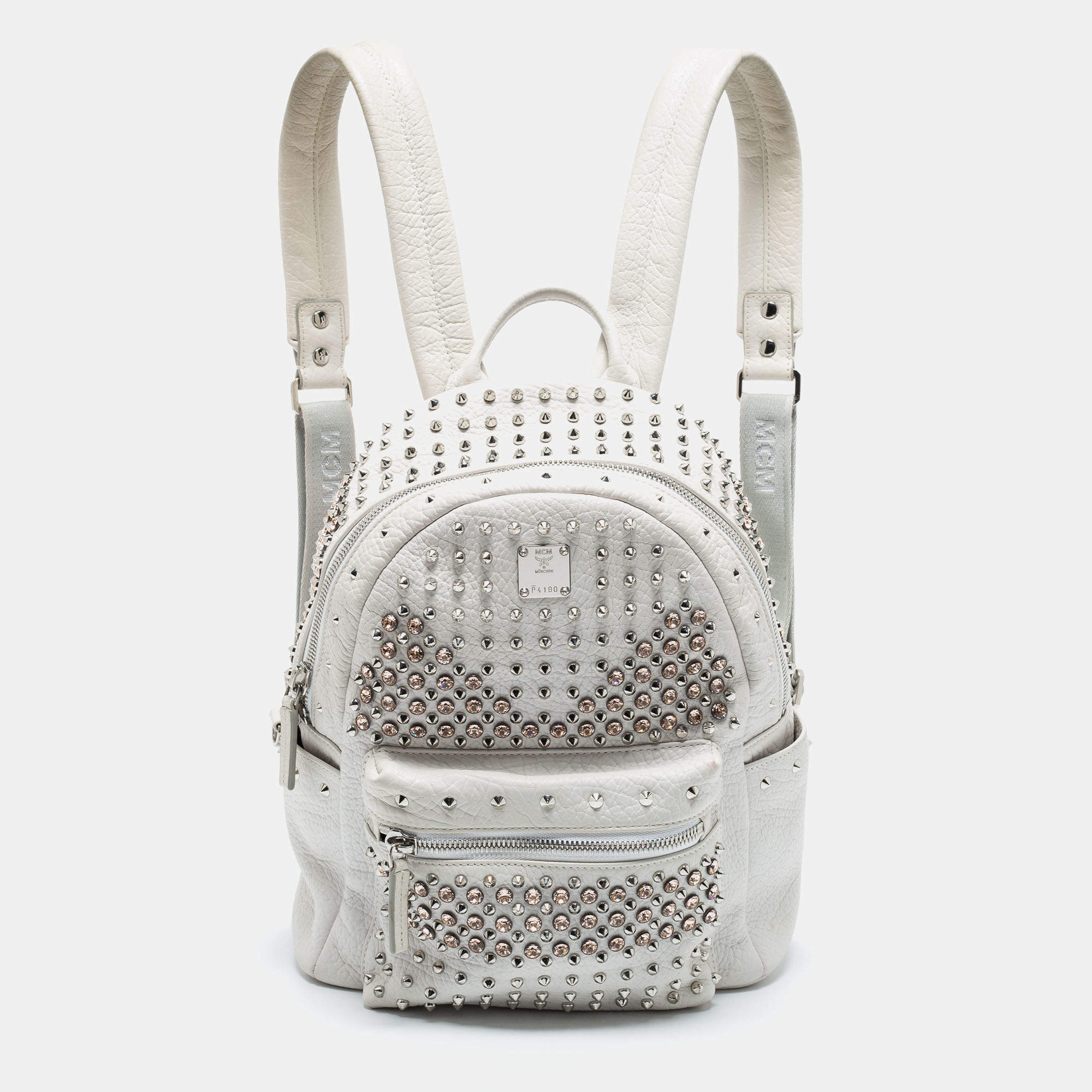 MCM White Swarovski Crystal Embellished Leather Small Stark Backpack