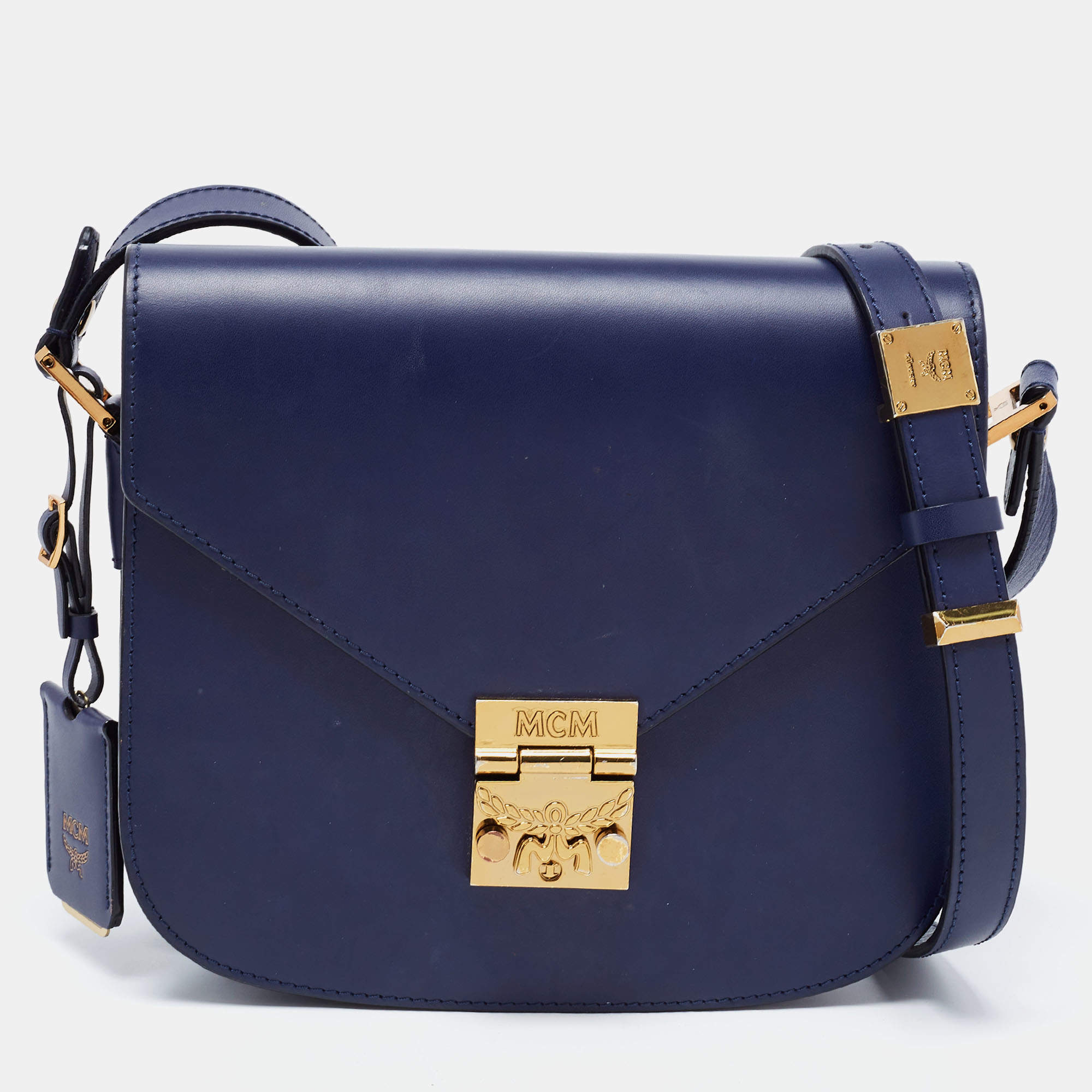 MCM Navy Blue Leather Small Patricia Crossbody Bag
