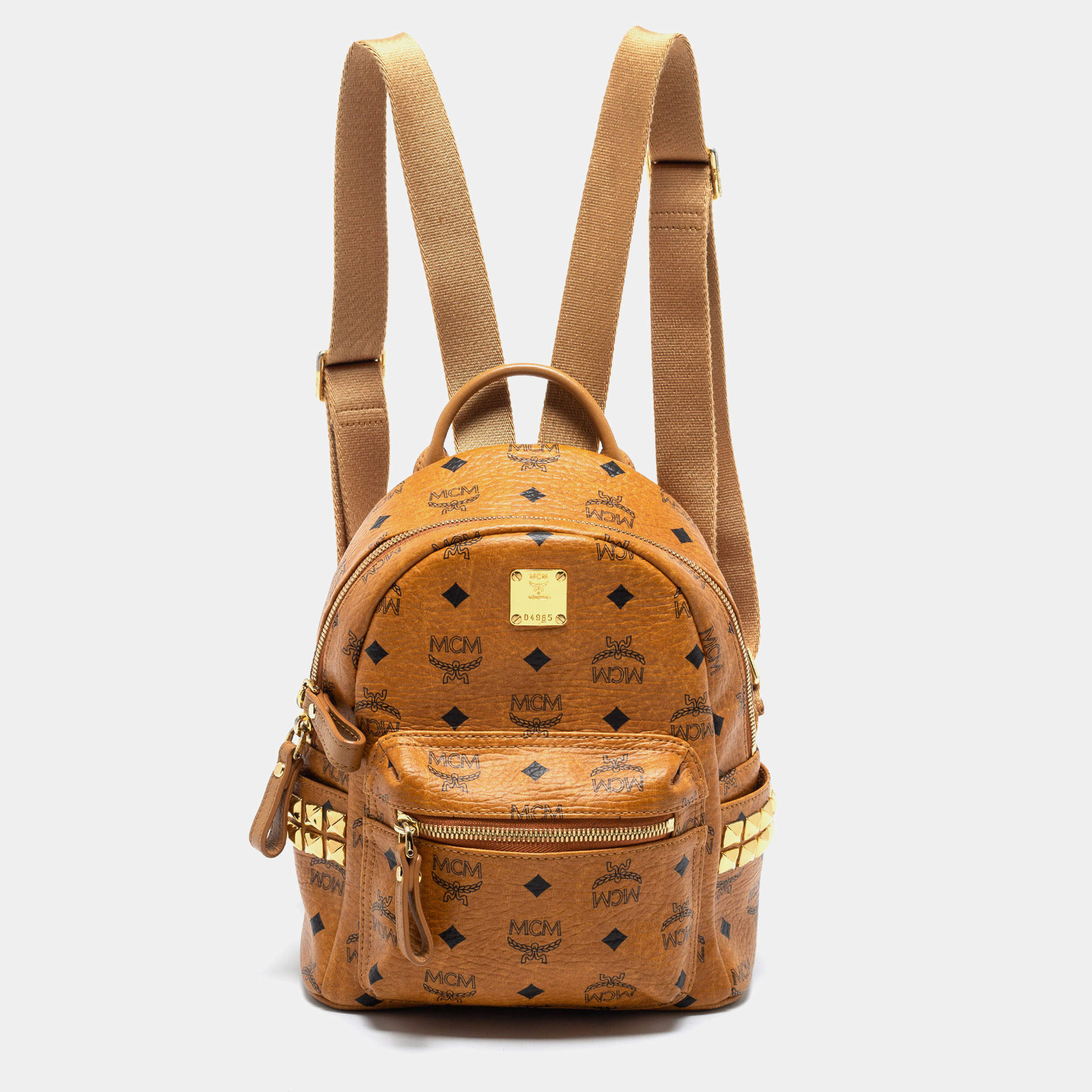 Pre Owned MCM Tan Visetos Coated Canvas And Leather Stark Bebe Boo Backpack