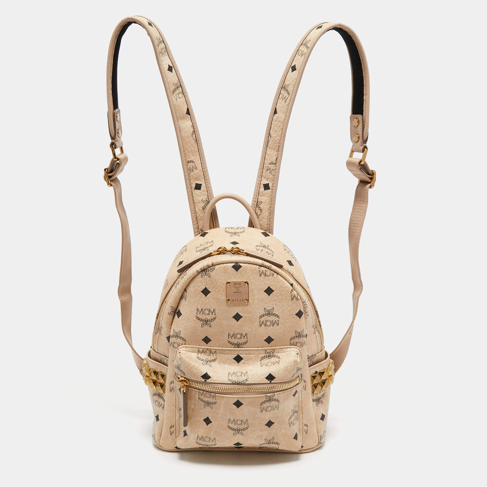 Pre Owned MCM Beige Visetos Coated Canvas and Leather Studded Stark Backpack