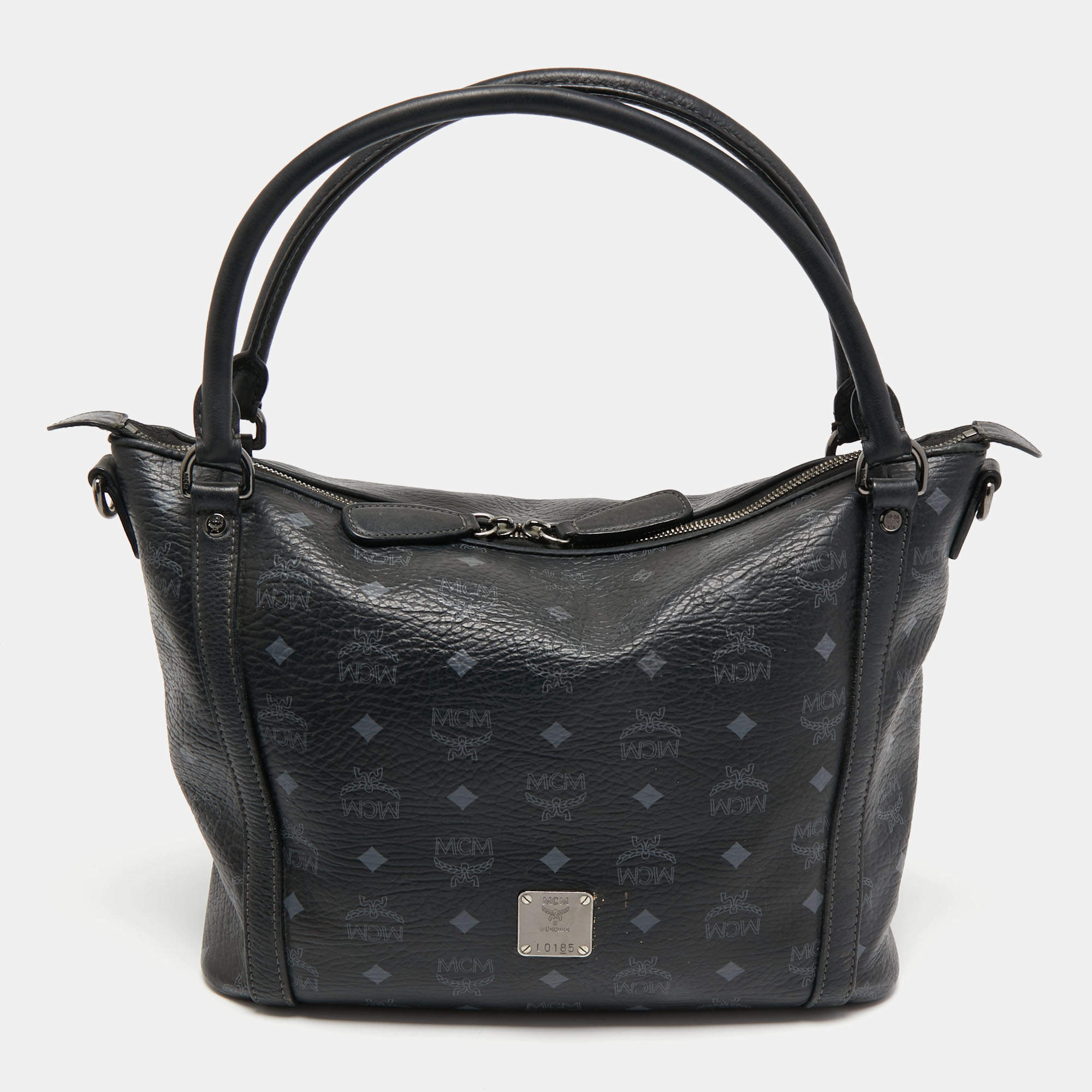 MCM Black Visetos Coated Canvas and Leather Zip Shoulder Bag