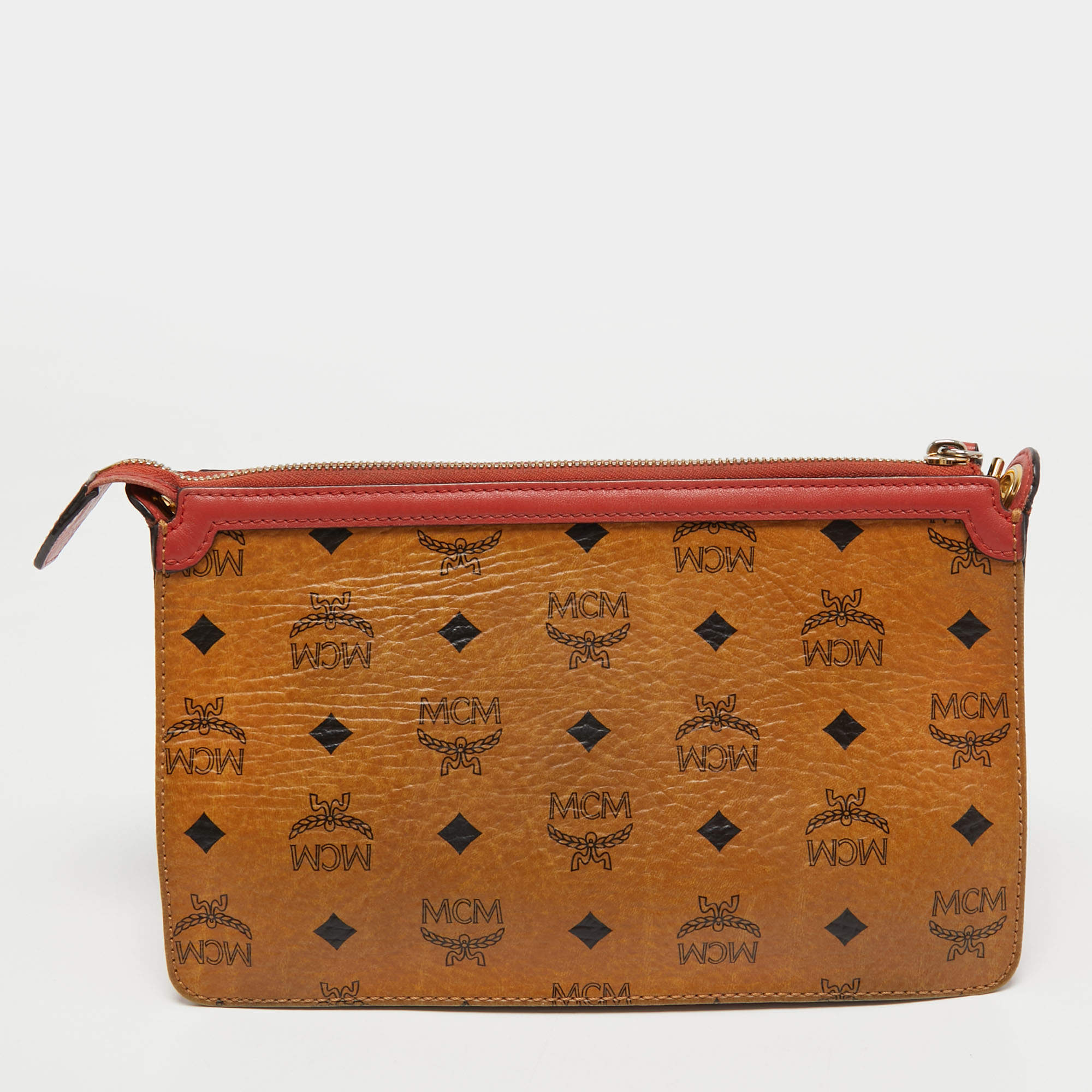 MCM Tan/Orange Visetos Coated Canvas and Leather Chain Crossbody