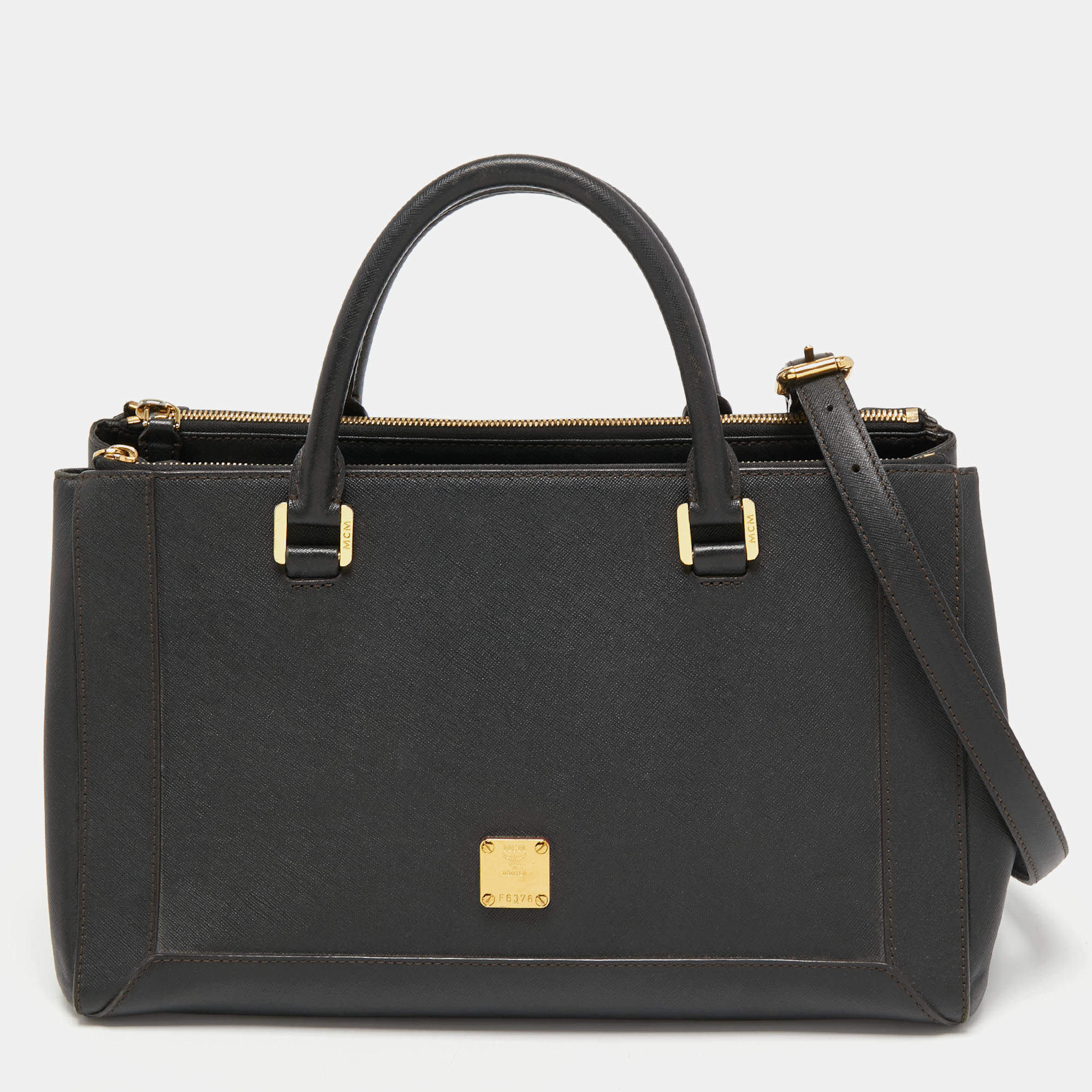 Pre Owned MCM Black Leather Double Zip Tote