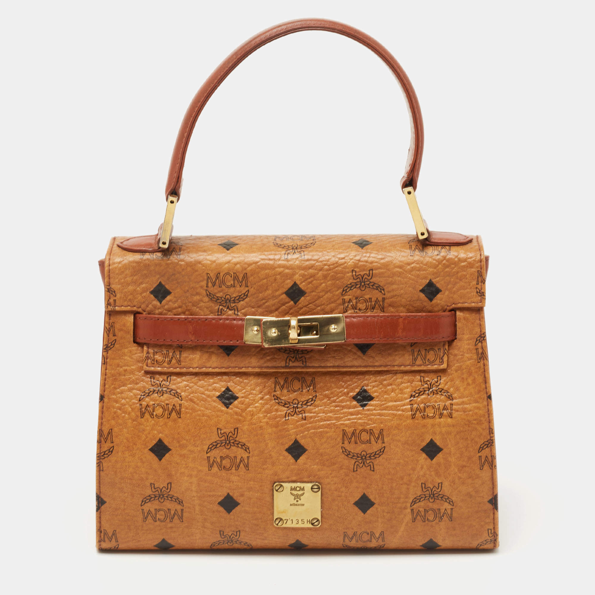 MCM Cognac Visetoes Coated Canvas Heritage Top Handle Bag MCM | The ...