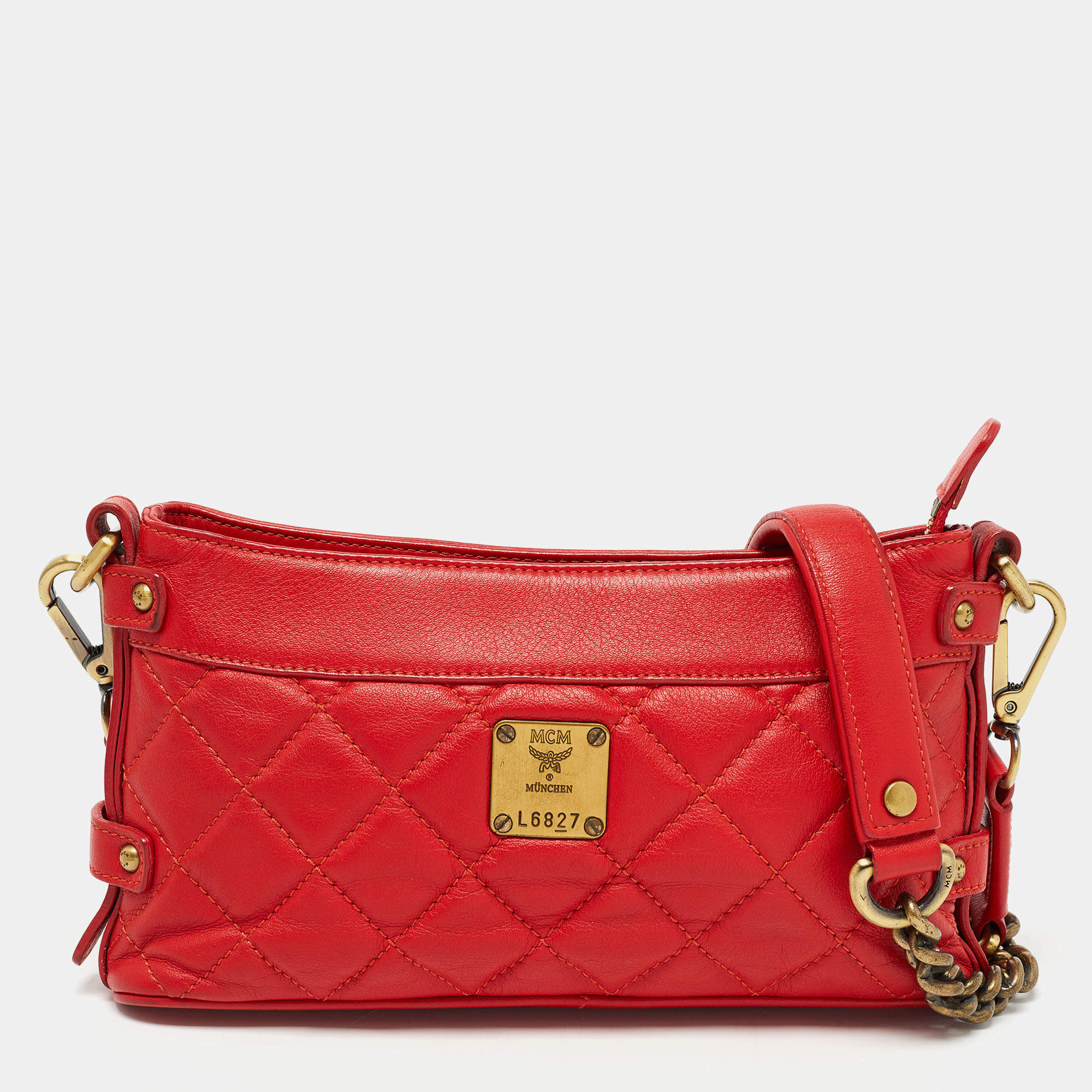 MCM Red Quilted Leather Chain Shoulder Bag MCM | The Luxury Closet